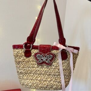 y2k red leather butterfly purse